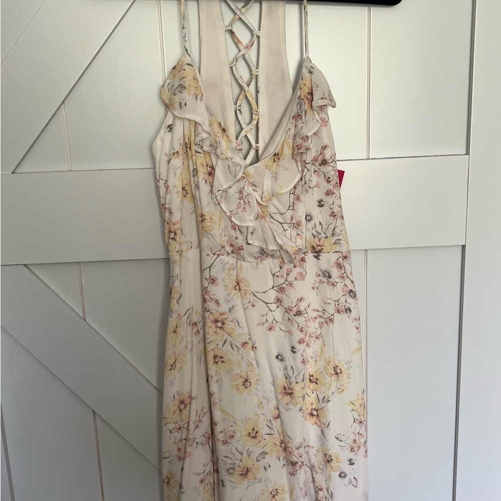 NWT, Floral Cream Dress with Ruffle Details